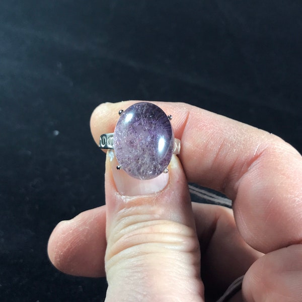 Purple Phantom Quartz with Rutilation Ring 18x14mm