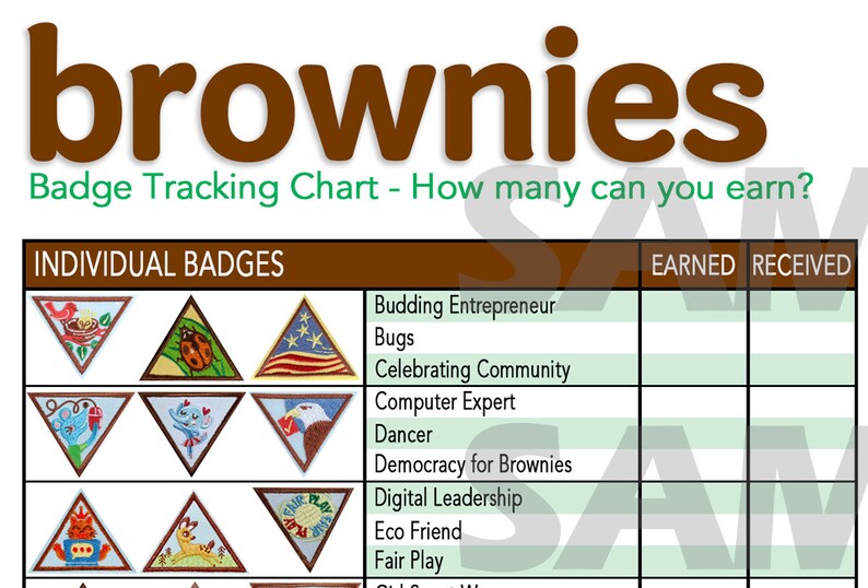 Girl Scouts Brownie Badge Tracking Chart Instant Download Etsy