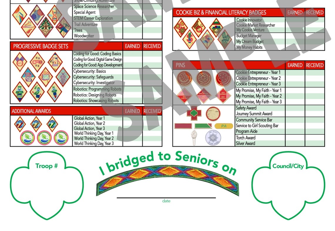 Girl Scouts Cadette Badge Tracking Chart UPDATED for 20242025 Instant