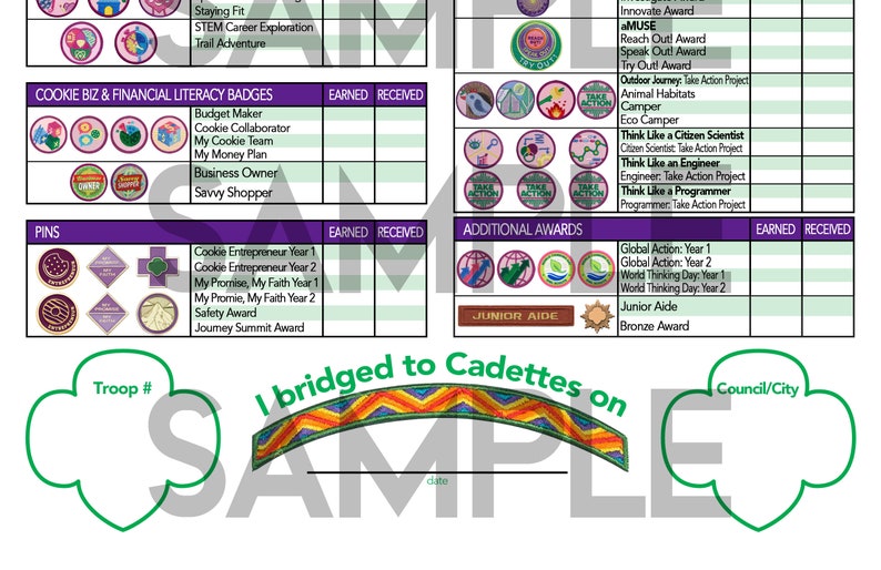 Girl Scouts Juniors Badge Tracking Chart Instant Download - Etsy
