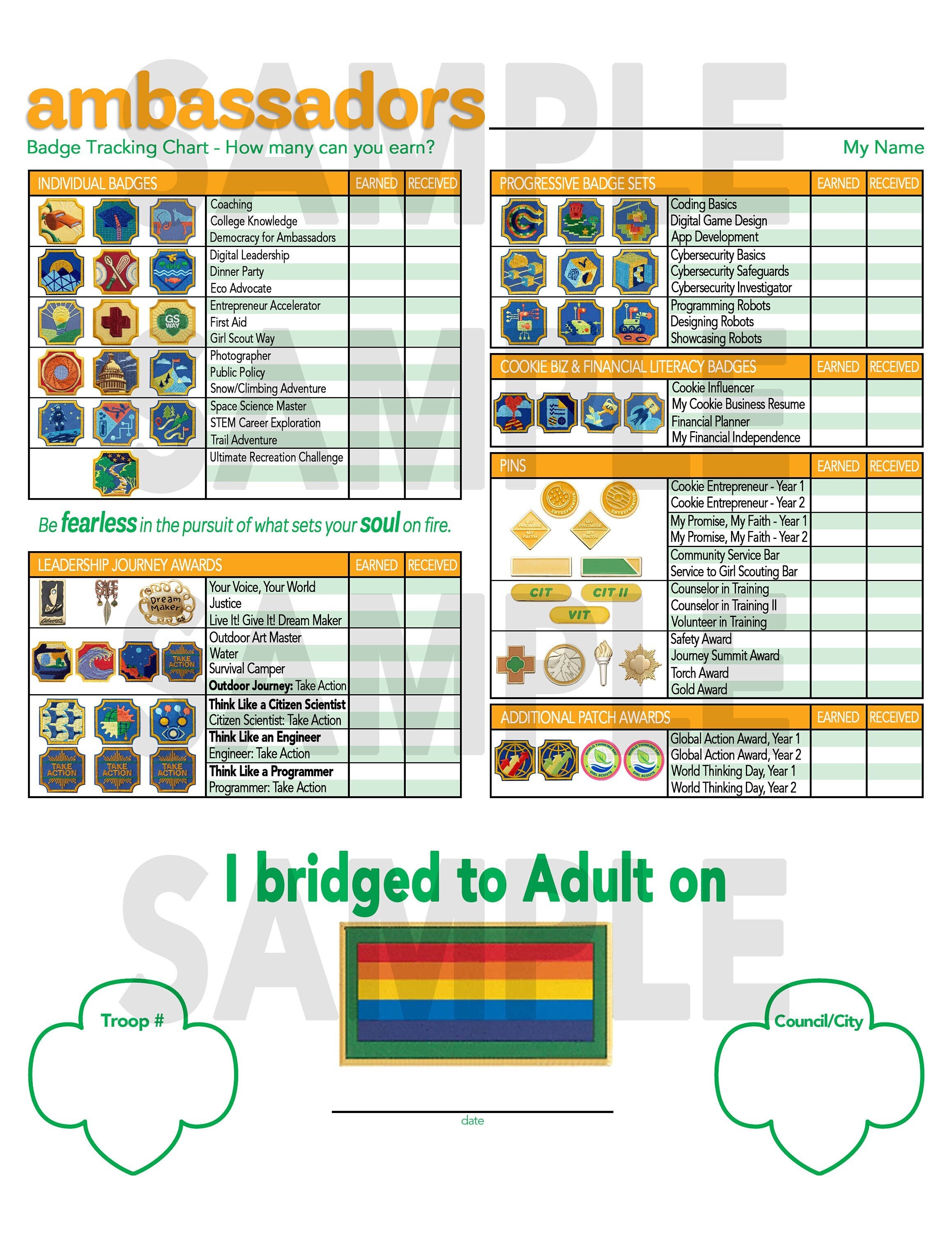 Girl Scouts Ambassador Badge Tracking Chart Updated for 20242025