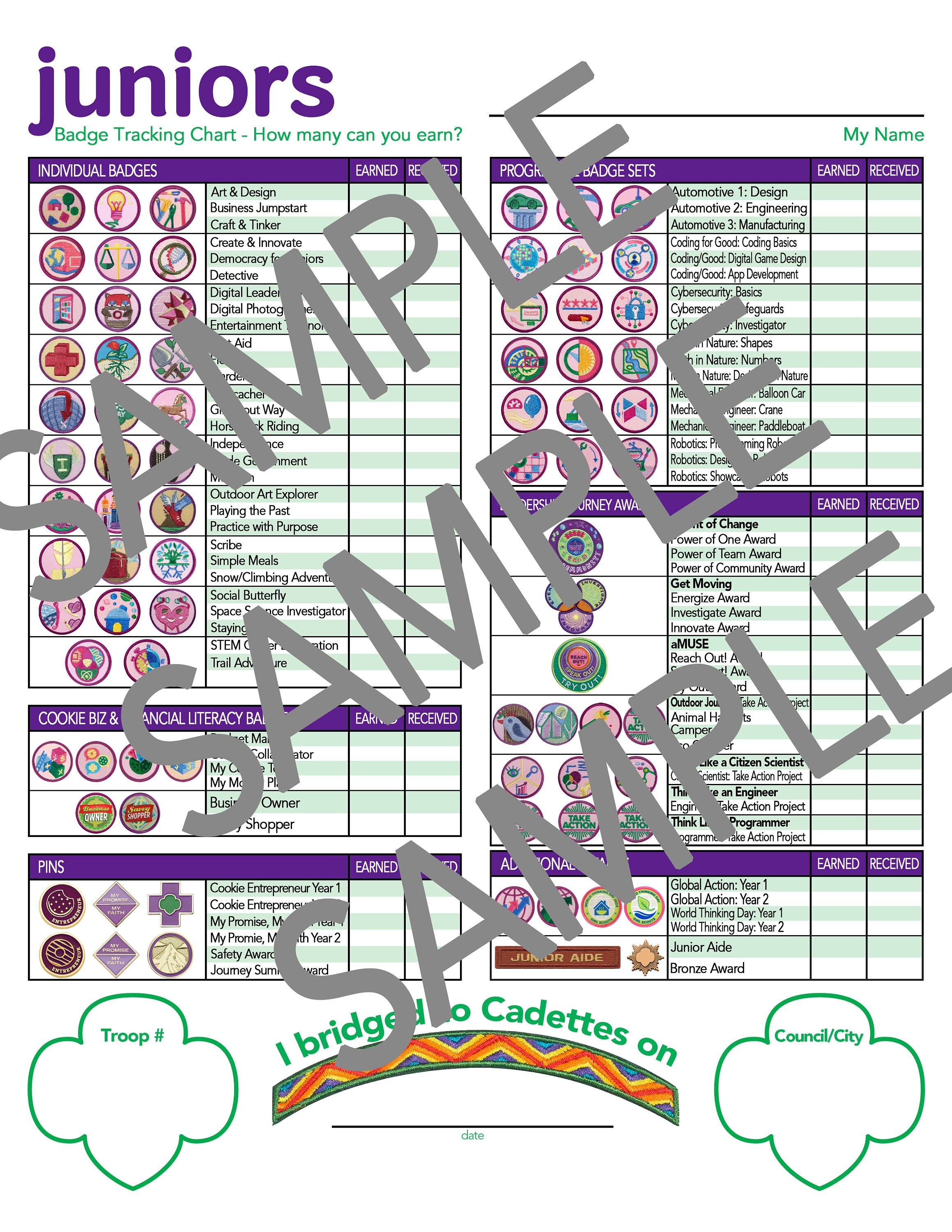 Girl Scouts Juniors Badge Tracking Chart UPDATED for 2024-2025 Instant ...