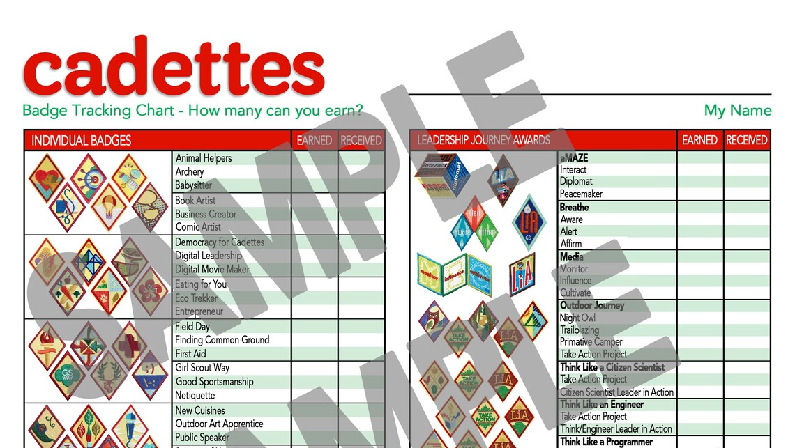 Girl Scouts Cadette Badge Tracking Chart UPDATED for 20242025 Instant