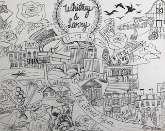 Map of our Lives (Black & White)/ Personal Wedding Gift