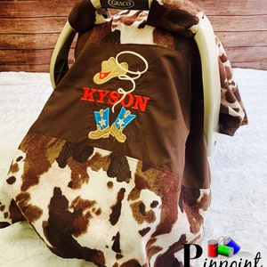 Cowboy car seat cover, cowboy canopy, cow boy car seat cover, cow print canopy,