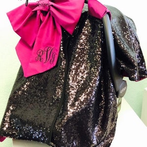 Sequin canopy, sequin car seat, black sequin canopy, black and pink canopy, black sequin car seat cover, baby girl canopy
