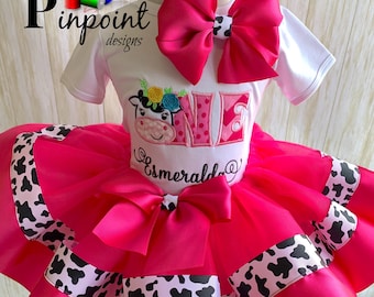 Cow tutu set, cow outfit, cow birthday party, farm birthday party, farm tutu, birthday tutu