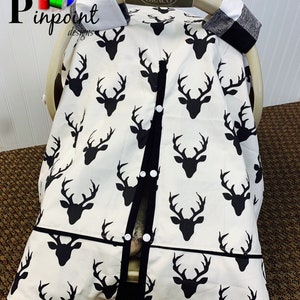 Deer car seat canopy, deer car seat cover, deer baby, black and white deer, baby carrier