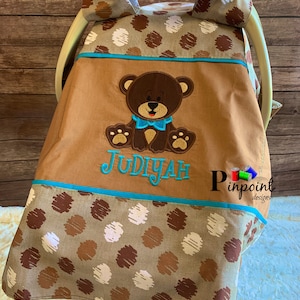 Teddy bear canopy, teddy bear car seat cover, baby boy teddy bear team, boy baby shower