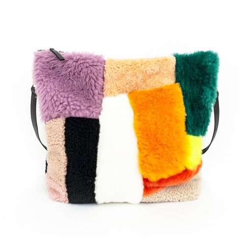 Shapes Shearling Tote Sheepskin Patchwork - Etsy