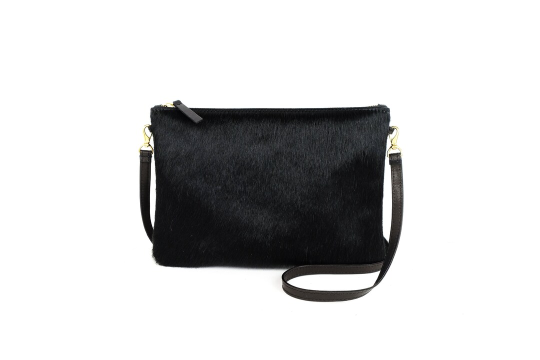 Black Cowhide Crossbody Purse Detachable Strap Clutch - Etsy