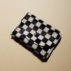 Checkered Cowhide Cardholder Bag Wallet Coin Purse Envelope Pouch image 3