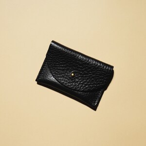 Black Leather Cardholder Wallet Coin Purse Envelope Pouch image 1