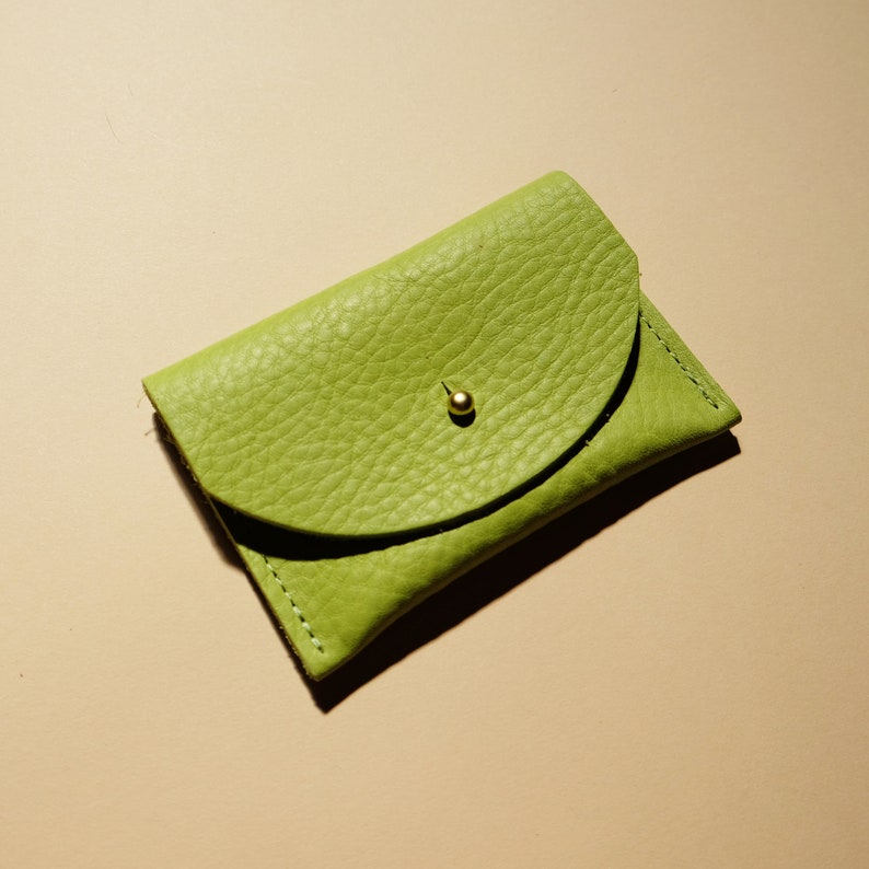Lime Leather Cardholder Wallet Coin Purse Envelope Pouch image 3