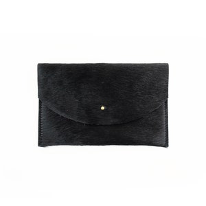 Black Cowhide Envelope Clutch