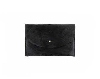 Black Cowhide Envelope Clutch