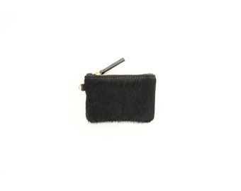Black Cowhide Coin Pouch | Bag | Coin Wallet | Fur Wallet