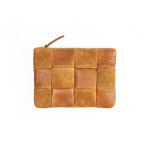 Cartera de cuero con patchwork a cuadros coñac imagen 1