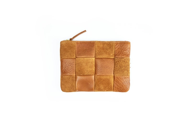 Cartera de cuero con patchwork a cuadros coñac imagen 1