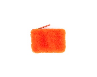 Orange Shearling Coin Pouch | Shearling | Coin Wallet | Small Pouch | Orange Shearling