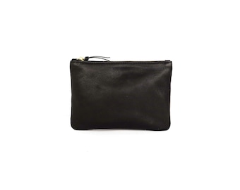 Black Leather Pouch | Bag | Phone Case | Leather Zipper Pouch