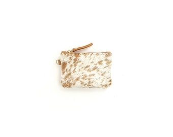 Bolsa de la moneda de cuero de vaca salpicada de caramelo Bolso ? Monedero de la moneda ? Cartera de pieles