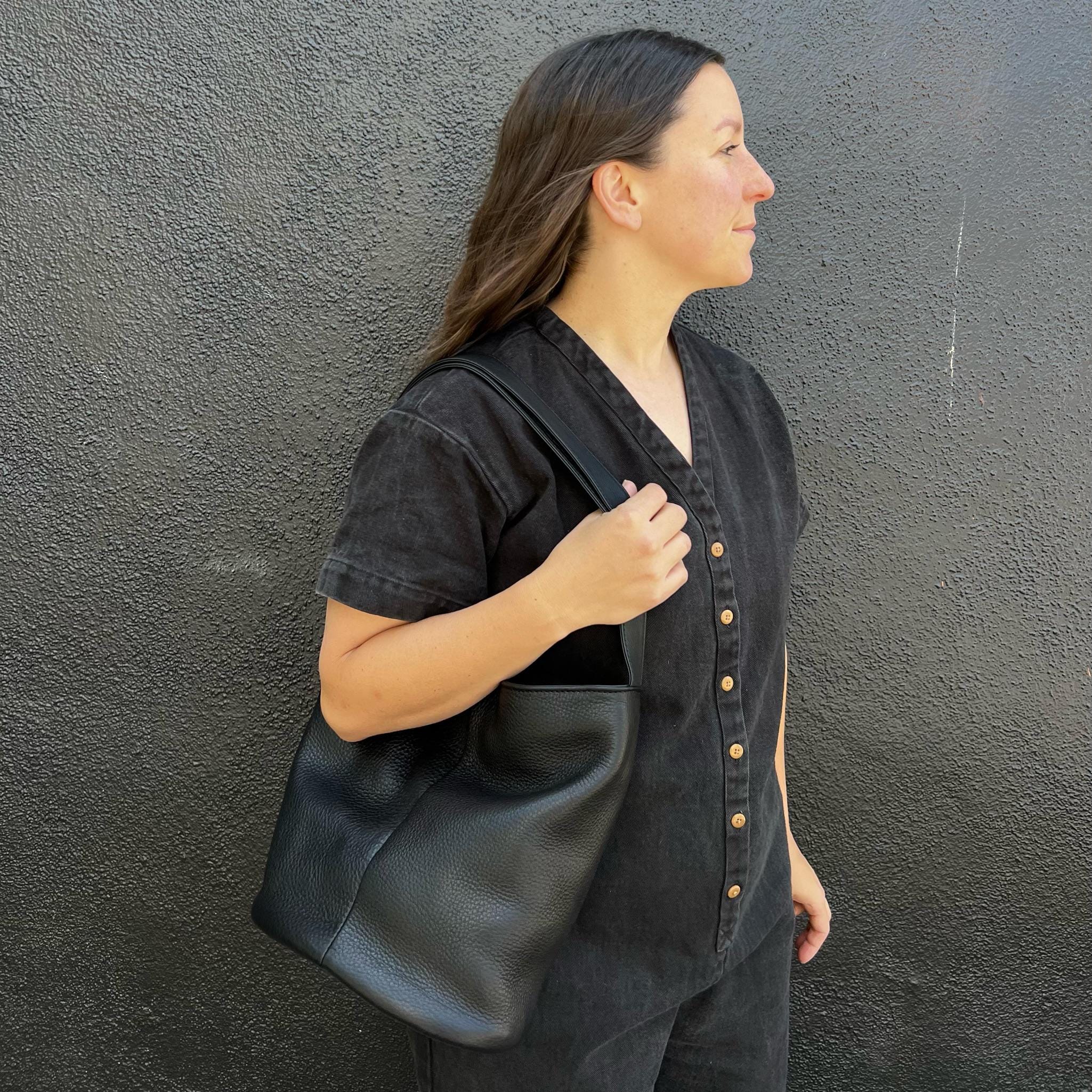 ブラックレザーバケットバッグ ブラックレザーバケットバッグ - Etsy 日本