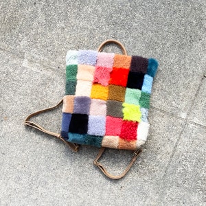 Scraps Sheepskin Backpack | Purse, Women&#39;s Backpack, Handmade, Leather Bag, Leather Carryall, Fashion Backpack