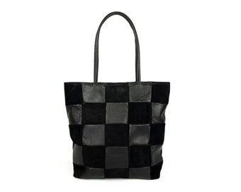 Black Checkered Leather Tote