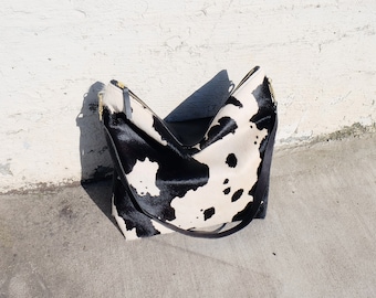 Cow Print Hobo Purse | Cowhide Shoulder Bag | Bag | Multicolor | Carryall