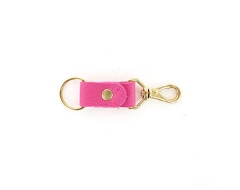 Pink Leather Keychain | Keyring | Trigger Clip