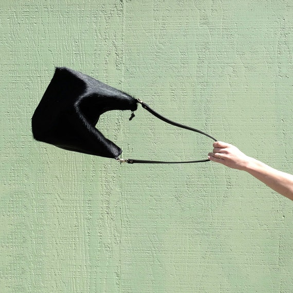Black Cowhide Hobo Purse | Hair on Hide Bag | Carryall