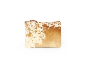 Cowhide Zipper Pouch - Caramel Speckled | Clutch | Bag | Wallet | Purse