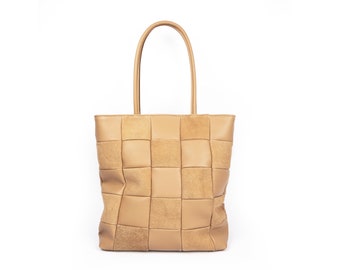 Tan Checkered Leather Tote