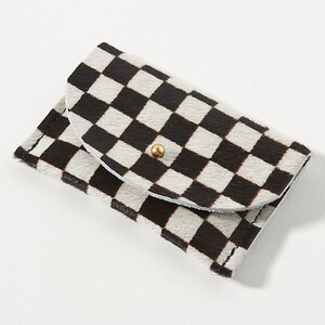 Checkered Cowhide Cardholder Bag Wallet Coin Purse Envelope Pouch image 5