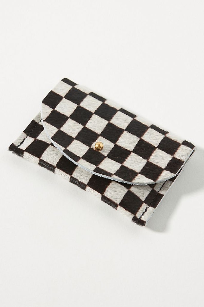 Checkered Cowhide Cardholder Bag Wallet Coin Purse Envelope Pouch image 5