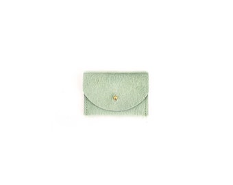 Seafoam Cowhide Cardholder | Leather Wallet, Pony Hair Wallet, Cowhide Purse, Minimalist Fashion, Modern Bag