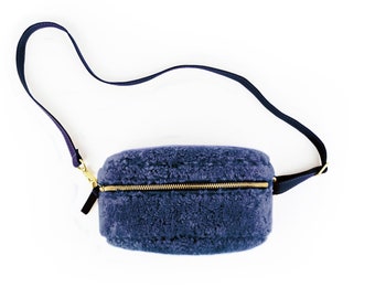 Purple Navy Shearling Bum Bag - Fanny Pack