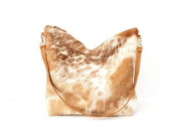 Hair on Hide Hobo Purse - Caramel Speckled Cowhide | Bag | Carryall