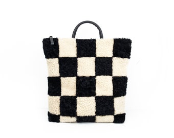 Shearling Checkerboard Backpack Handmade