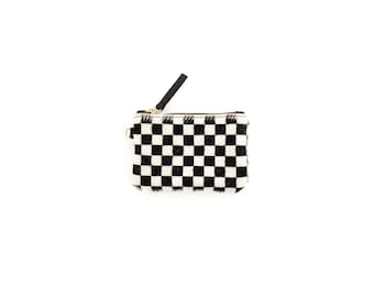Checkered Cowhide Coin Pouch| Printed Cowhide | Coin Wallet | Small Pouch | Small Clutch