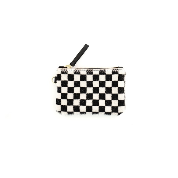 Checkered Cowhide Coin Pouch| Printed Cowhide | Coin Wallet | Small Pouch | Small Clutch