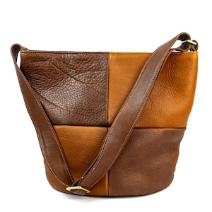 Brown Checkered Leather Bucket Bag