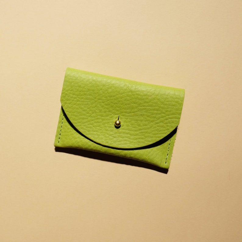 Lime Leather Cardholder Wallet Coin Purse Envelope Pouch image 1
