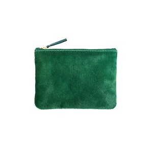 Kelp Koeienhuiden Zakje| Tas | Rits pouch | Roze Koeienhuid Lederen | Groene Vacht