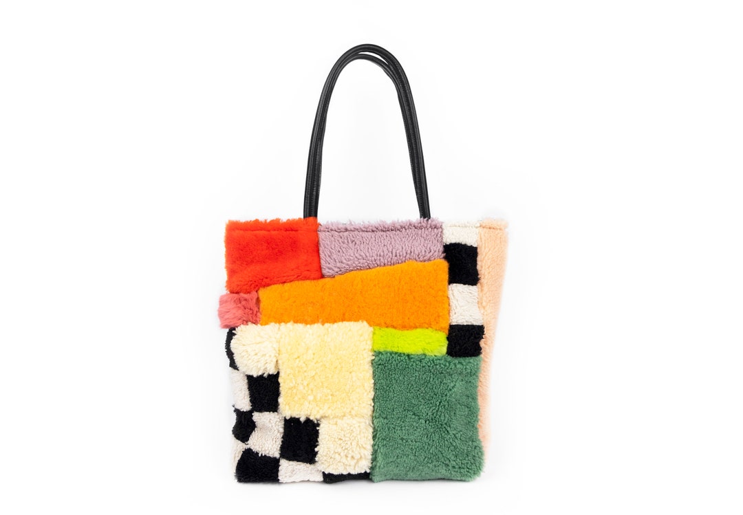 Playground Patchwork Shearling Tote Sheepskin Patchwork - Etsy