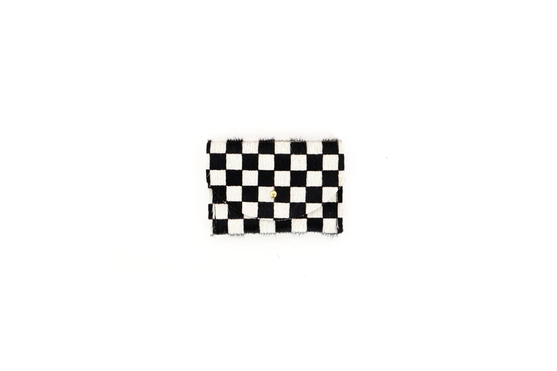 Checkered Cowhide Cardholder Bag Wallet Coin Purse Envelope Pouch image 6