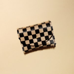 Cartera a cuadros color canela / Tarjetero / Monedero / Pelo sobre piel