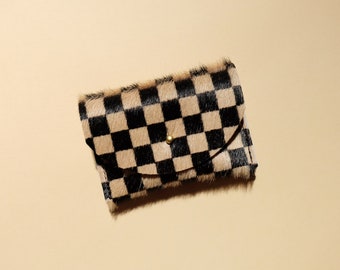Tan Checkered Wallet | Cardholder Bag | Coin Purse | Hair on Hide