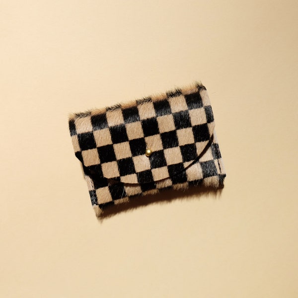 Tan Checkered Wallet | Cardholder Bag | Coin Purse | Hair on Hide